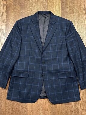 Brooks Brothers 346 Wool Flannel WIndowpane Check Blue Blazer Mens 42S